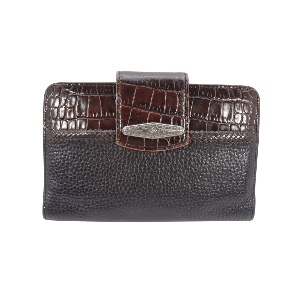 Brighton Black Leather and Brown Croc Embossed‎ Leather Bi-Fold Wallet Clutch